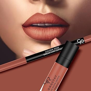 کیت رژلب مایع و مداد لب مات،Warm sable،گلدن رز