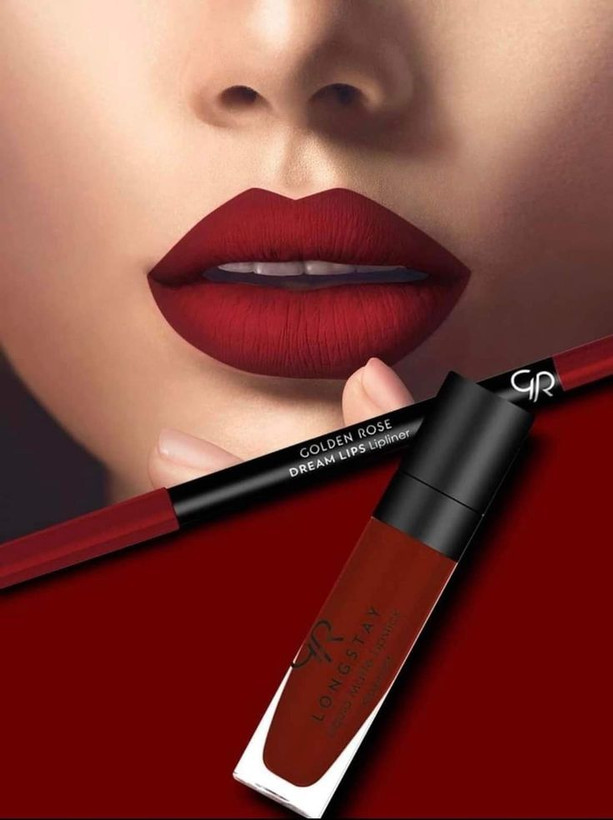 کیت رژلب مایع و مداد لب مات،Scarlet red،گلدن رز