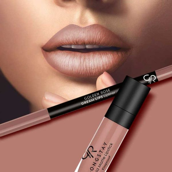 کیت رژلب مایع و مداد لب مات warm nude ، گلدن رز