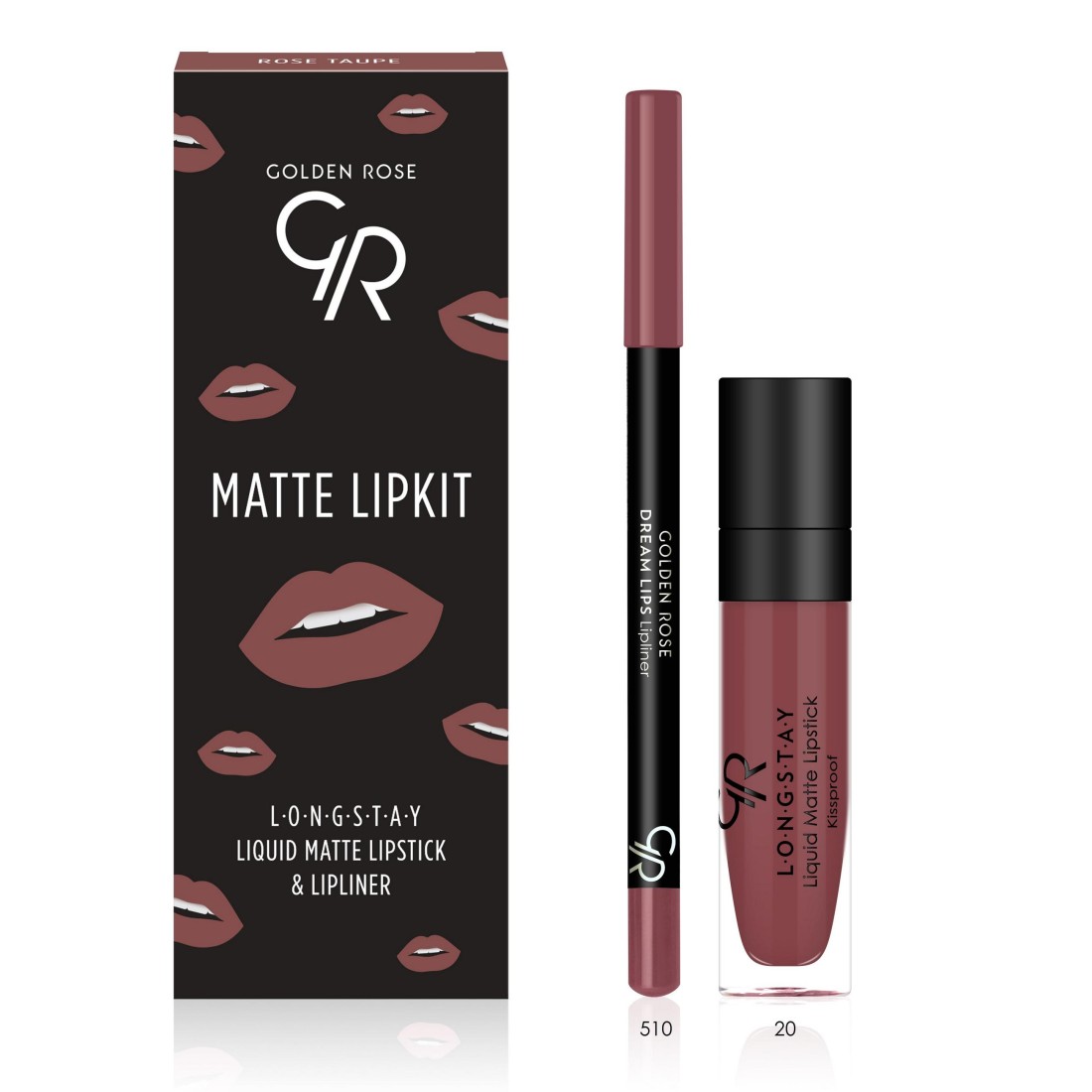 کیت رژلب مایع و مداد لب مات rose taupe ، گلدن رز