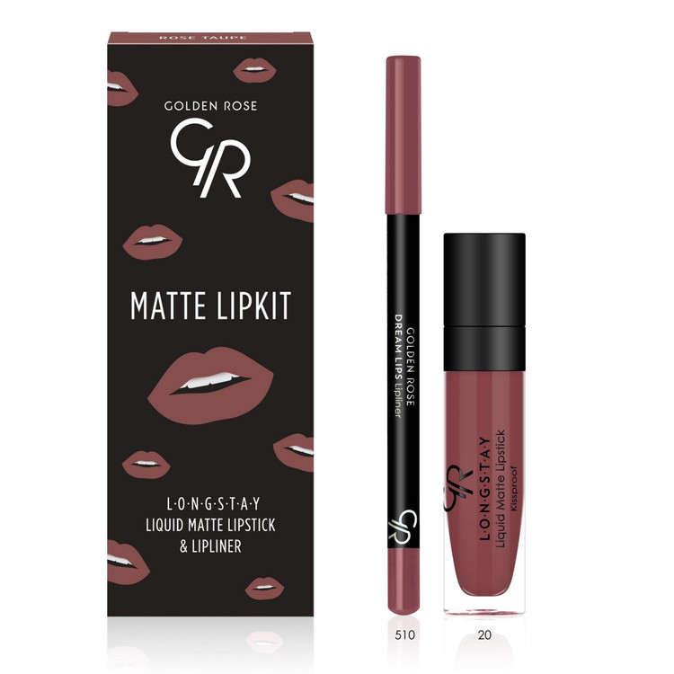 کیت رژلب مایع و مداد لب مات rose taupe ، گلدن رز