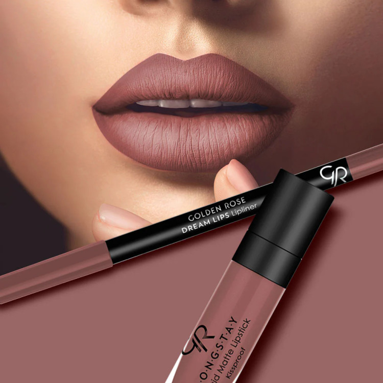 کیت رژلب مایع و مداد لب مات rose taupe ، گلدن رز