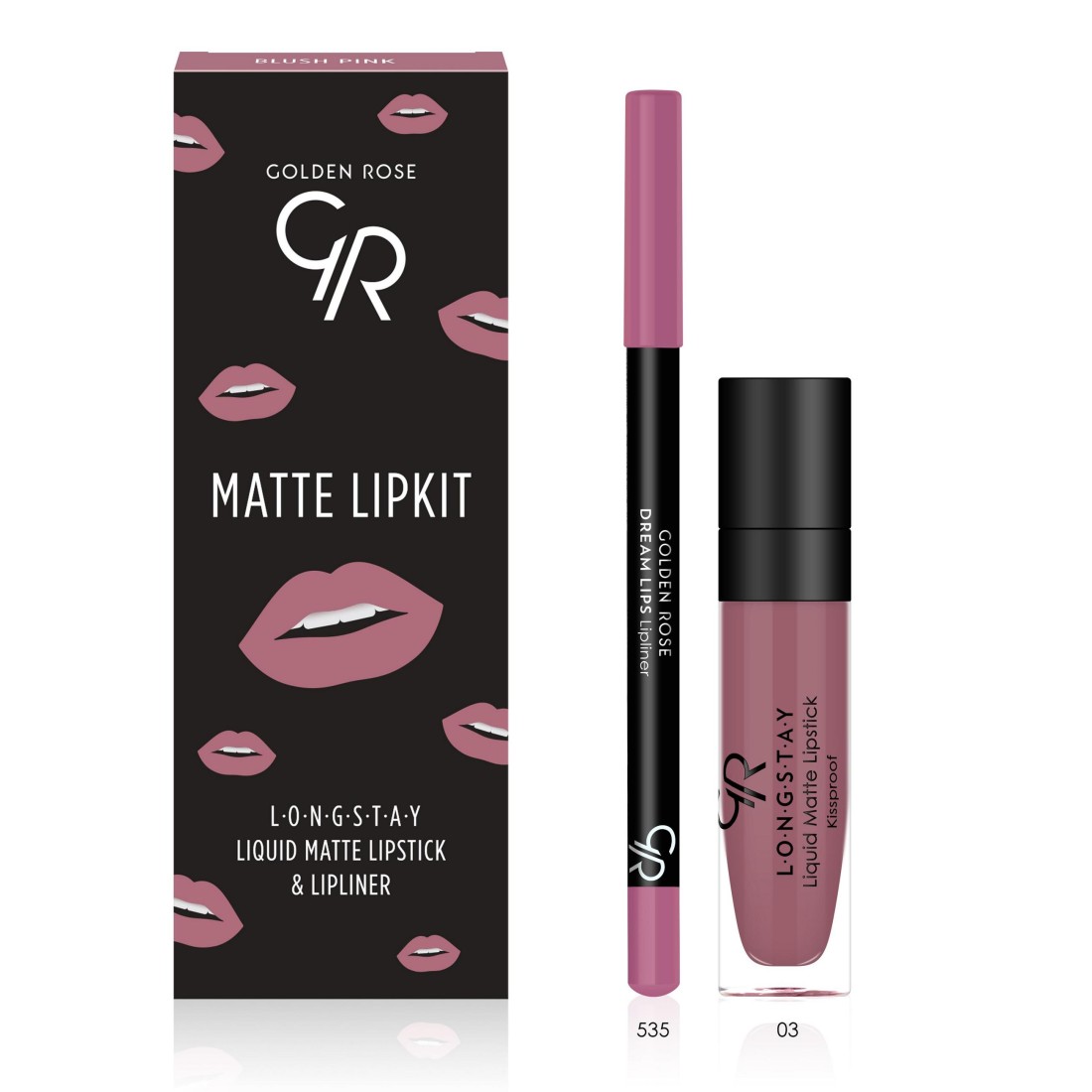 کیت رژلب مایع و مداد لب مات ،blush pink، گلدن رز